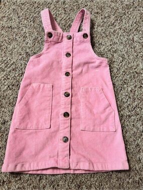 Pink corduroy overalls dress